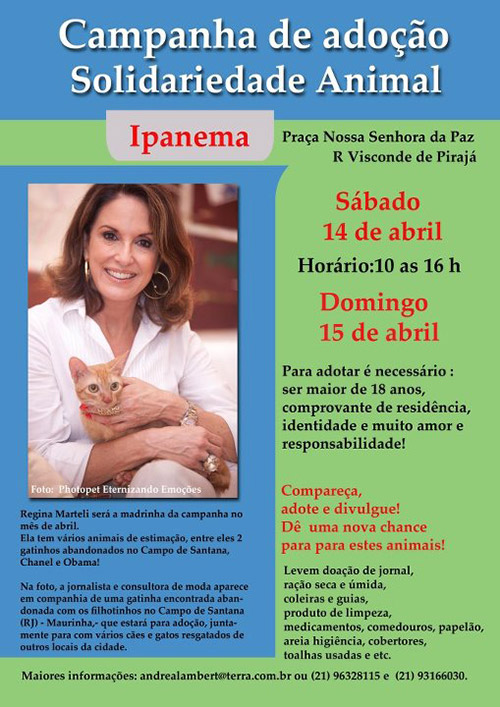 Campanha de adoção Solidariedade Animal - Ipanema / RJ - 14 e 15/04